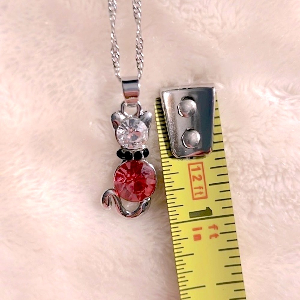 NEW! ๐๐๐โโฌ 16-18โ PINK BLACK WHITE CRYSTAL EMBELLISHED SILVER KITTY CAT NECKLACE - Picture 9 of 9